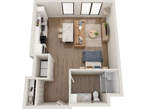Floor plan for studio, 1 bath, 559 sqft